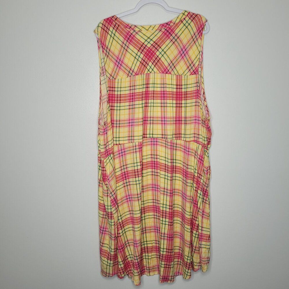 Torrid Yellow Multi Plaid Stretch Challis Sleeveless Shirt Dress plus size 6x - Picture 4 of 9